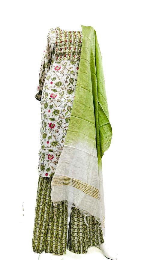 Pure rayon based printed Kurti with mirror work & pants with dupatta