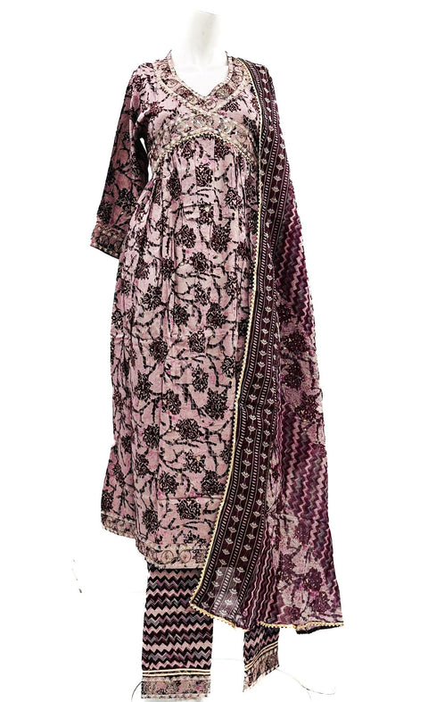 Rayon based printed & Sequined with embroidery Flared Kurti with plazo pents & Dupatta
