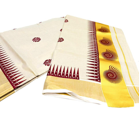 KERALA GOLD TISSUE WITH DIGITAL PRINT BEAUTIFUL SAREE