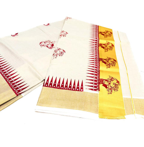 KERALA GOLD TISSUE WITH DIGITAL PRINT BEAUTIFUL SAREE