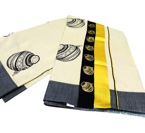 KERALA GOLD TISSUE WITH DIGITAL PRINT BEAUTIFUL SAREE