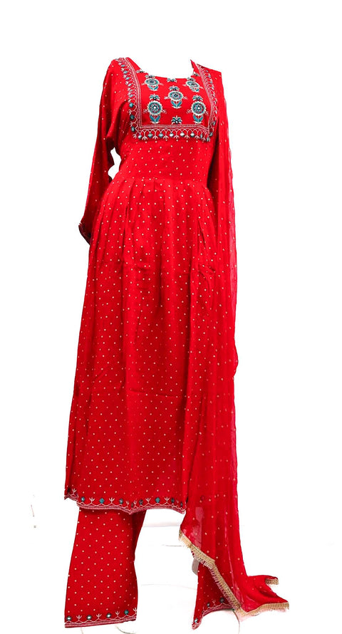 Pure rayon based embroidery with mirror work kurti with plazo & Dupatta
