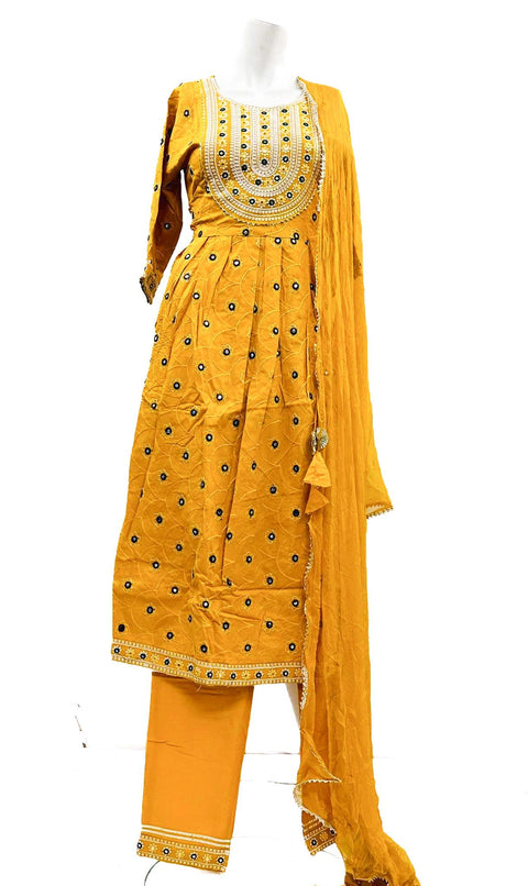 Rayon based embroidery with mirror  Kurti with plazo pents & Chiffon Dupatta