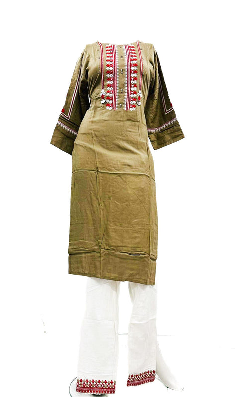 Pure rayon based embroidery with mirror work Kurti with pants