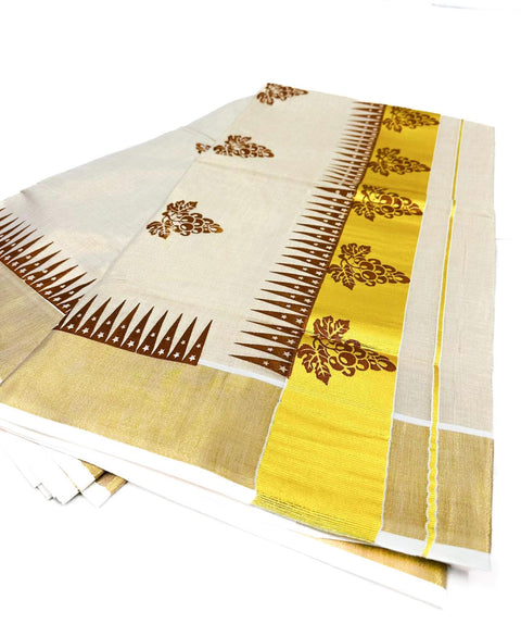 KERALA GOLD TISSUE WITH DIGITAL PRINT BEAUTIFUL SAREE