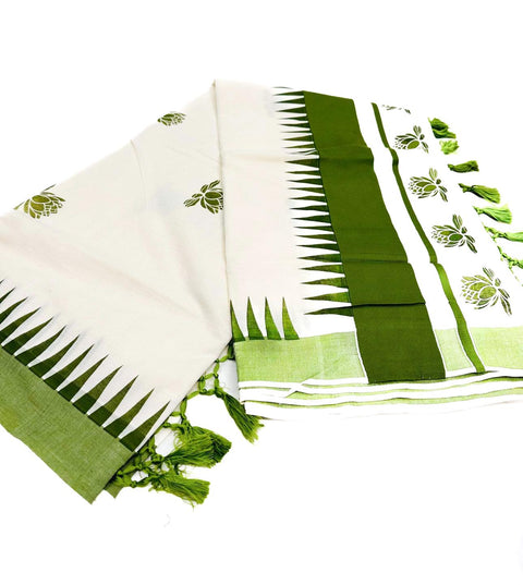 KERALA KASAVU COTTON SAREE WITH BEAUTIFUL PRINT