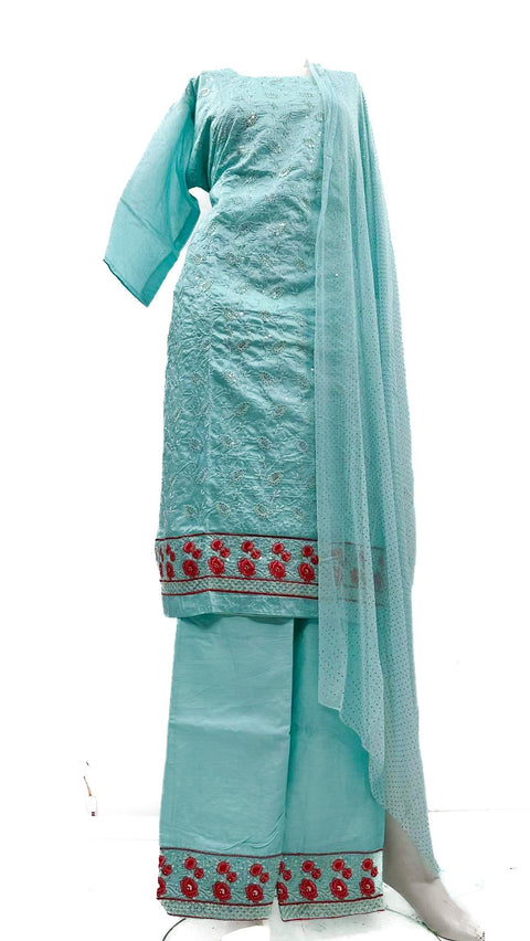 Pure cotton silk  based embroidery with sequined work Kurti with pants & Dupatta