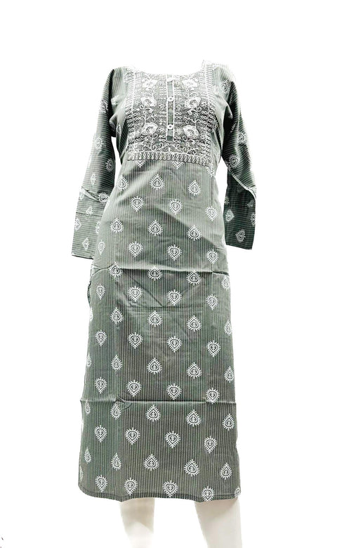 Rayon based embroidery printed work Kurti