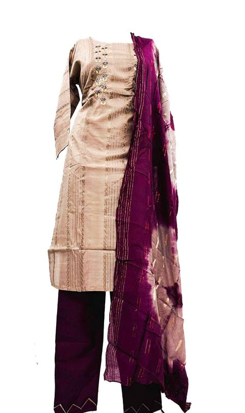 Cotton Silk Based handwork with pearls & Embroidery Kurti With Plazo Pents & Dupatta