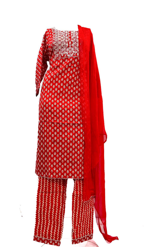Rayon Based Printed & Embroidery Kurti With Plazo Pents & Dupatta