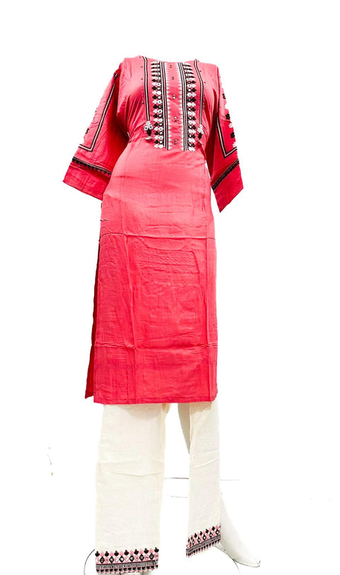 Pure rayon based embroidery with mirror work Kurti with pants