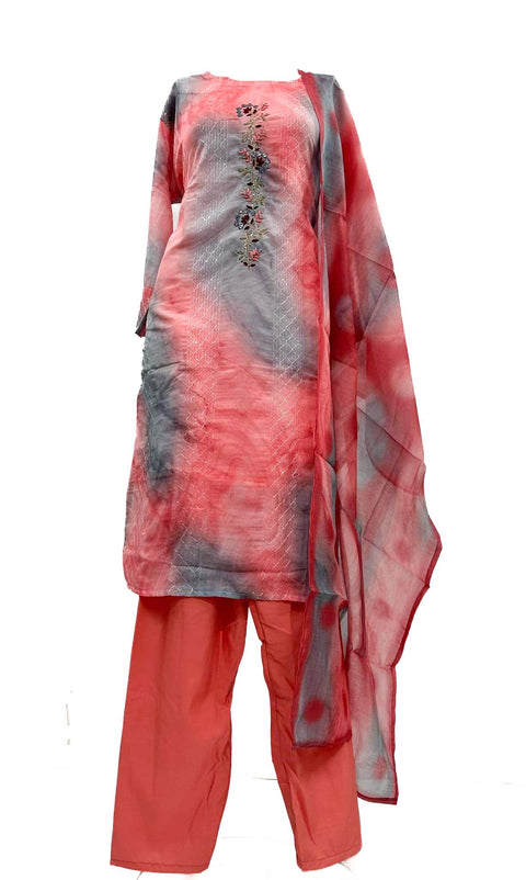Pure rayon based embroidery & sequined  work printed Kurti with pants & dupatta