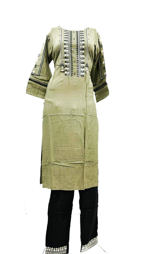 Pure rayon based embroidery with mirror work Kurti with pants