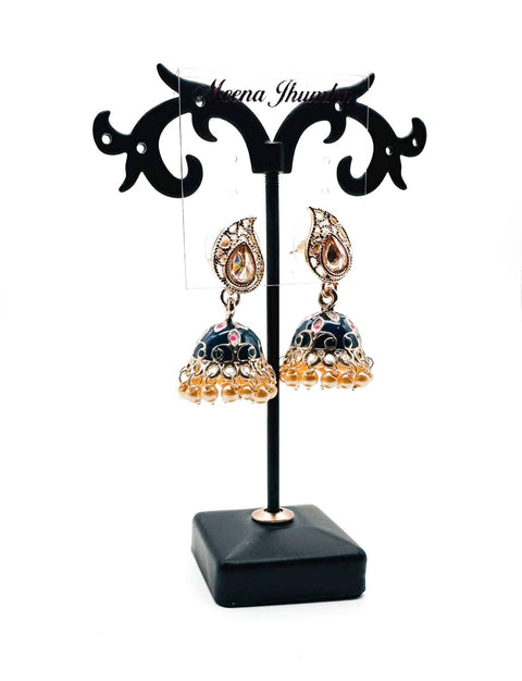 Kundan Stone With Pearls Work Beautiful Meenakari Jhumka (Mini)