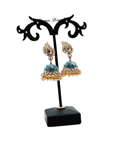 Kundan Stone With Pearls Work Beautiful Meenakari Jhumka (Mini)