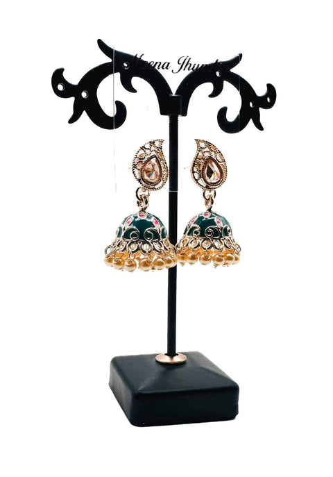 Kundan Stone With Pearls Work Beautiful Meenakari Jhumka (Mini)