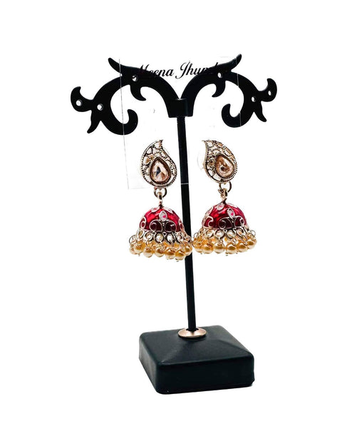 Kundan Stone With Pearls Work Beautiful Meenakari Jhumka (Mini)