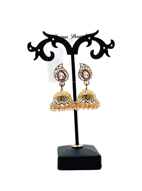Kundan Stone With Pearls Work Beautiful Meenakari Jhumka (Mini)