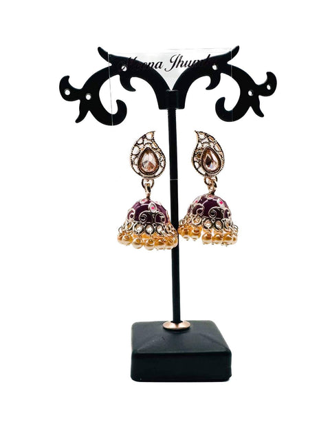 Kundan Stone With Pearls Work Beautiful Meenakari Jhumka (Mini)