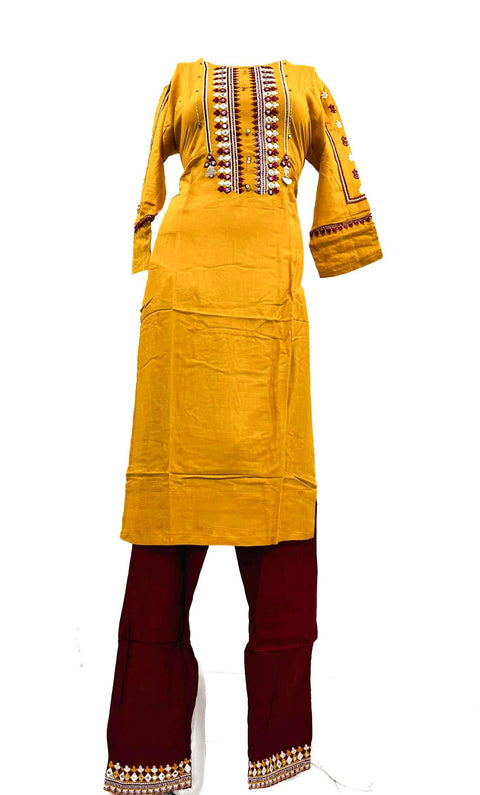 Pure rayon based embroidery with mirror work Kurti with pants