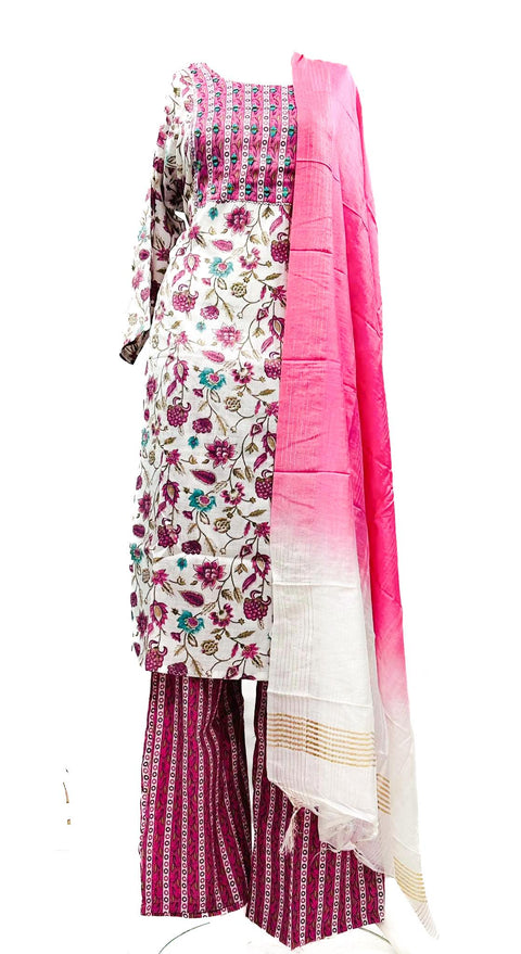 Pure rayon based printed Kurti with mirror work & pants with dupatta