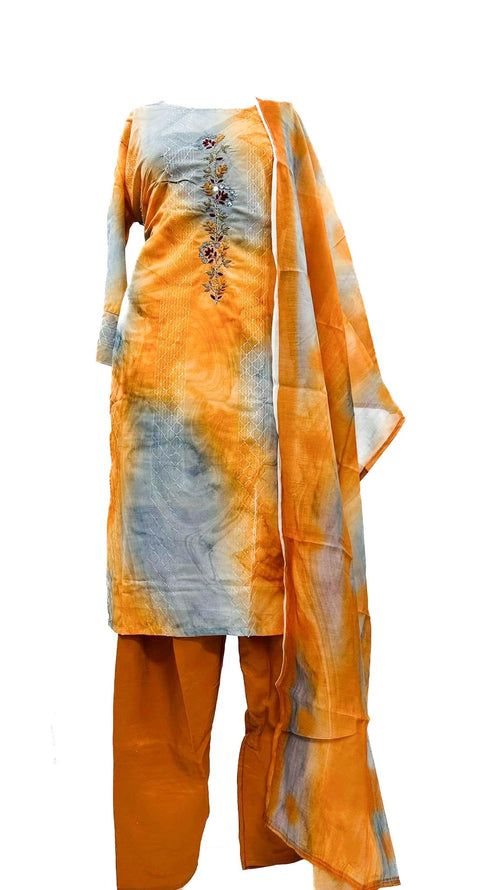 Pure rayon based embroidery & sequined  work printed Kurti with pants & dupatta