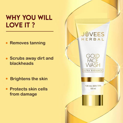 Jovees Herbal Ultra Radiance Gold Face Wash Gives Clear, Nourished & Hydrated Skin, Reduce Dark Spot And Improves Skin Texture | For All Skin Types 100ml