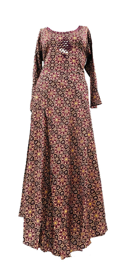 Rayon based printed flared kurti with mirror work