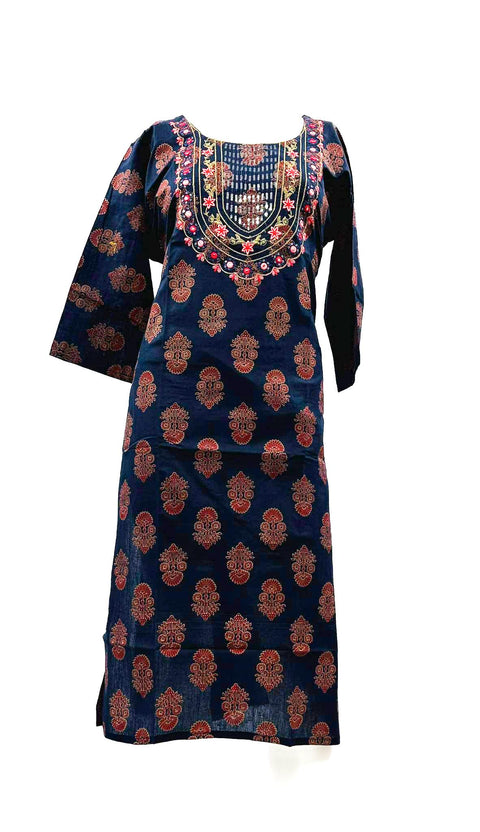 Cotton based embroidered with sequined Printed Kurti
