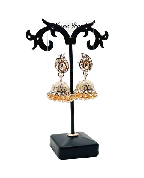 Kundan Stone With Pearls Work Beautiful Meenakari Jhumka (Mini)