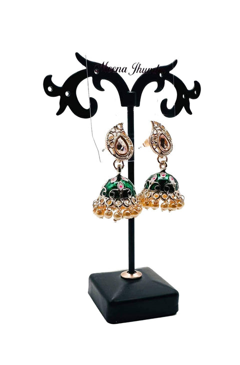 Kundan Stone With Pearls Work Beautiful Meenakari Jhumka (Mini)