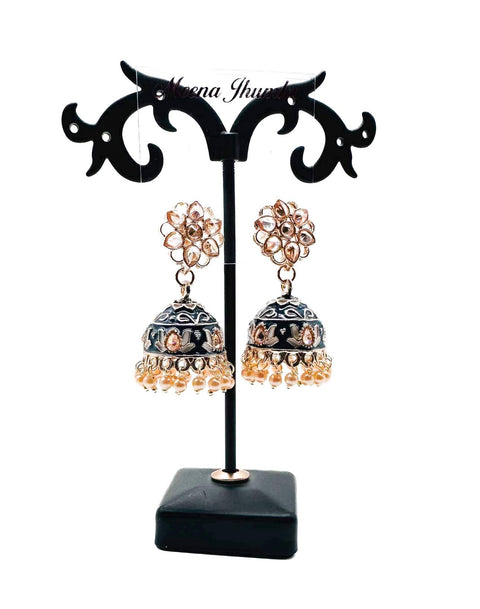 Polki Stone With Pearls Work Beautiful Meenakari Jhumka