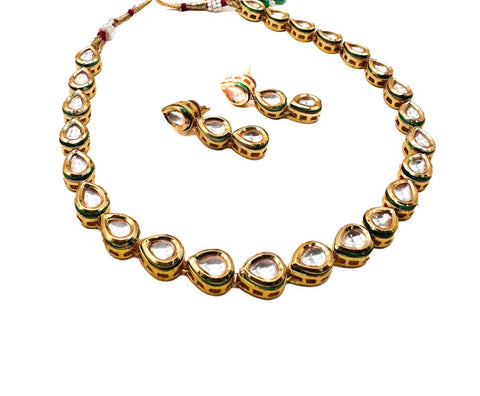 Original Kundan stone drop shape necklace with small studs