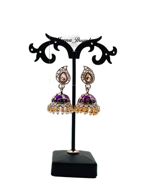 Kundan Stone With Pearls Work Beautiful Meenakari Jhumka (Mini)