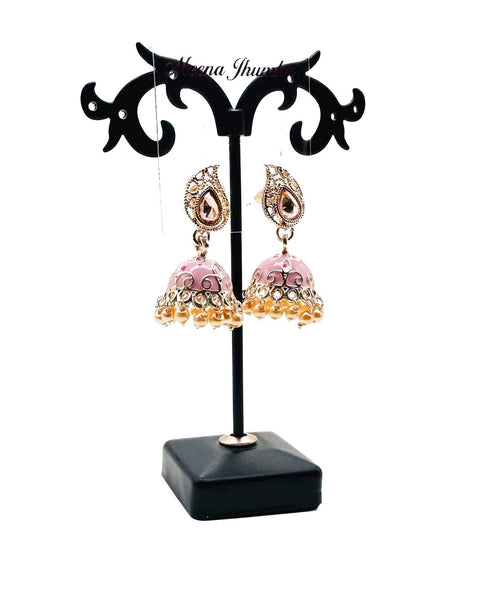 Kundan Stone With Pearls Work Beautiful Meenakari Jhumka (Mini)
