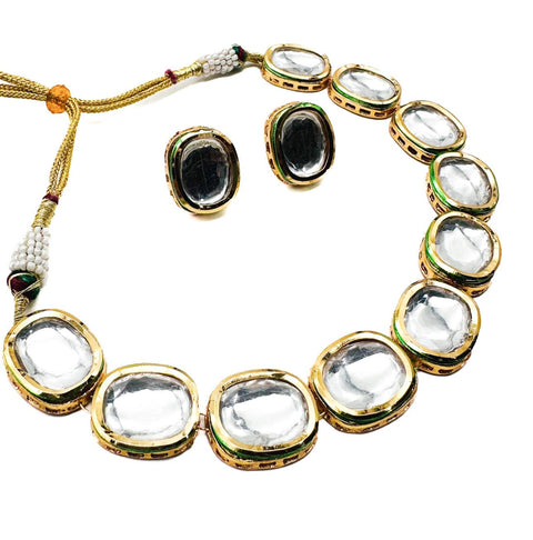 Original Kundan stone square shape necklace with small studs