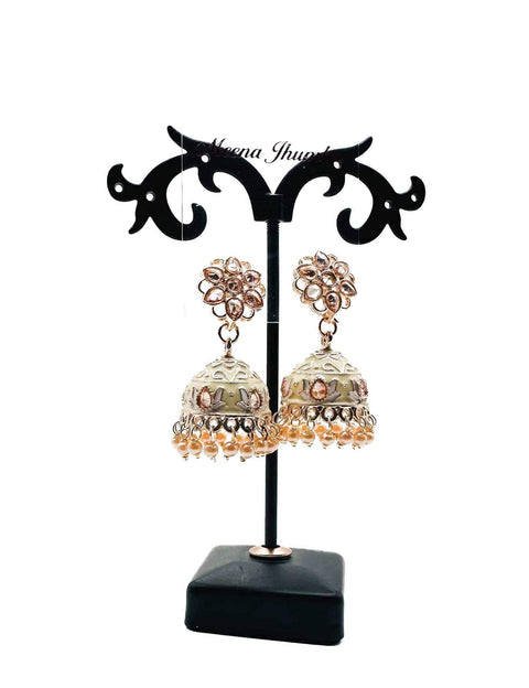 Polki Stone With Pearls Work Beautiful Meenakari Jhumka