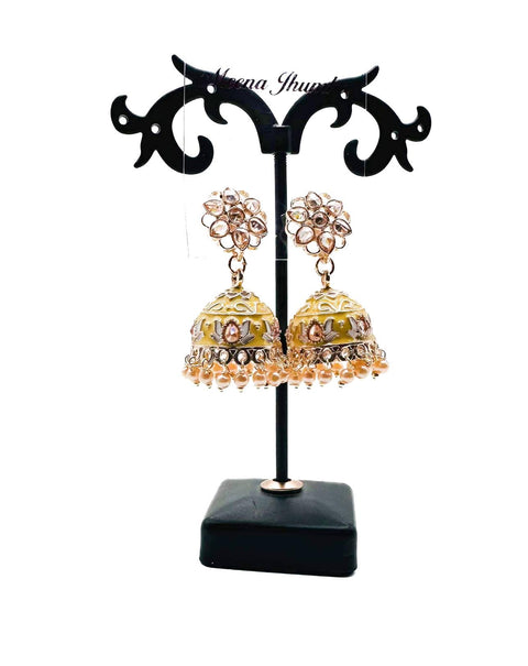 Polki Stone With Pearls Work Beautiful Meenakari Jhumka