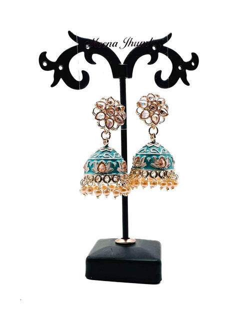 Polki Stone With Pearls Work Beautiful Meenakari Jhumka