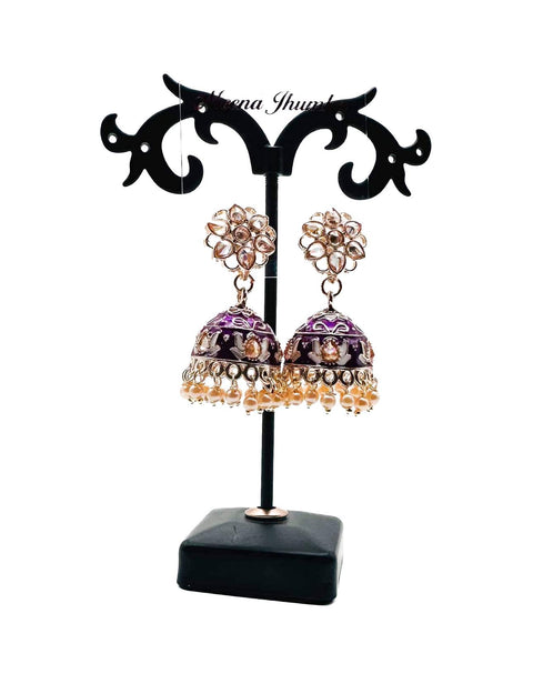 Polki Stone With Pearls Work Beautiful Meenakari Jhumka
