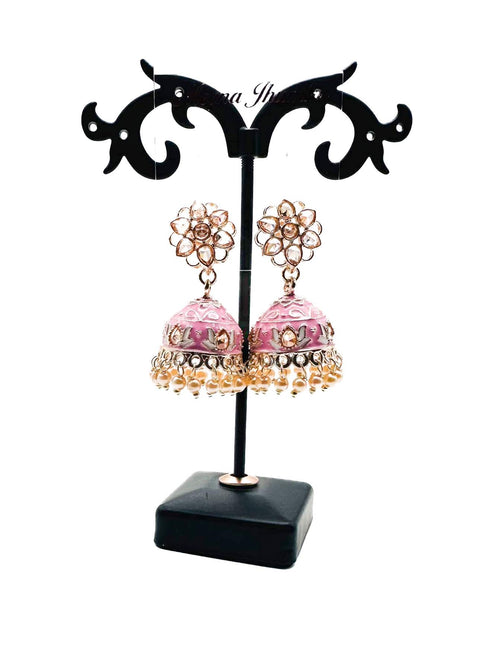 Polki Stone With Pearls Work Beautiful Meenakari Jhumka