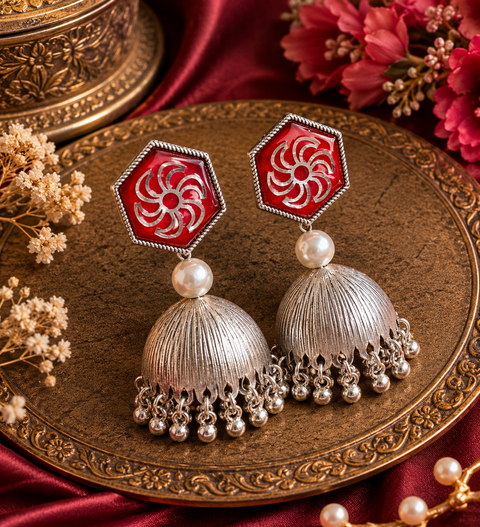 Beautiful oxidised Jhumka with colourful meenakari work( slight variations in color and design is possible)