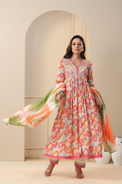 Pure & Soft Rayon Cotton Based Designer Embroidered & Printed Kurti With Plazo Pants & Dupatta
