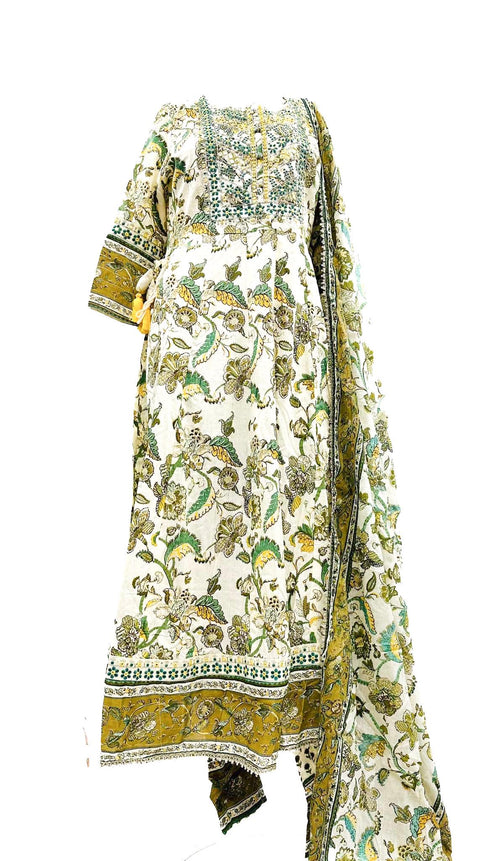 Pure & Soft Rayon Based Designer Embroidered & Printed Flared Kurti With Plazo Pants & Dupatta