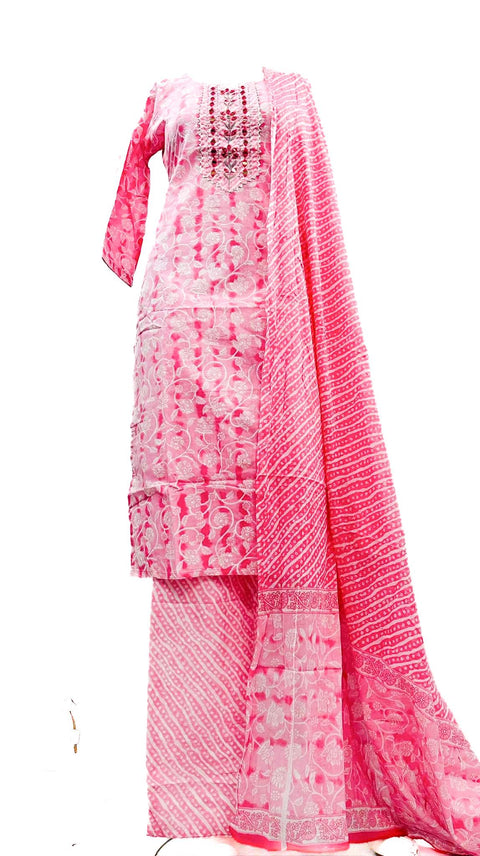 Pure Cotton Based Printed Work Kurti With Pents & Dupatta