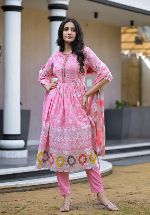 Pure & soft rayon cotton based designer flared Printed kurti with plazo pants & Dupatta