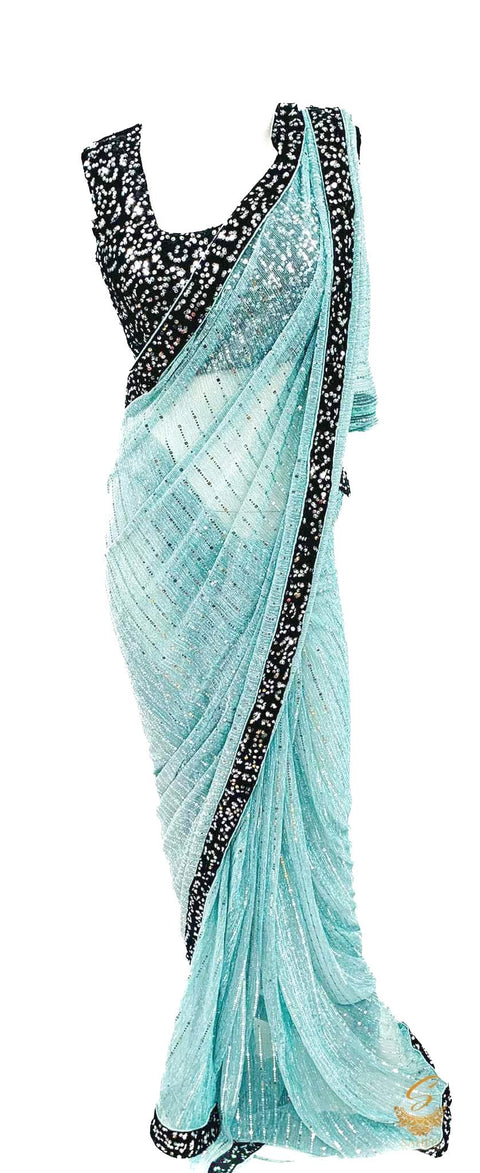 Pure and soft sequin party wear saree with readymade sequin blouse
