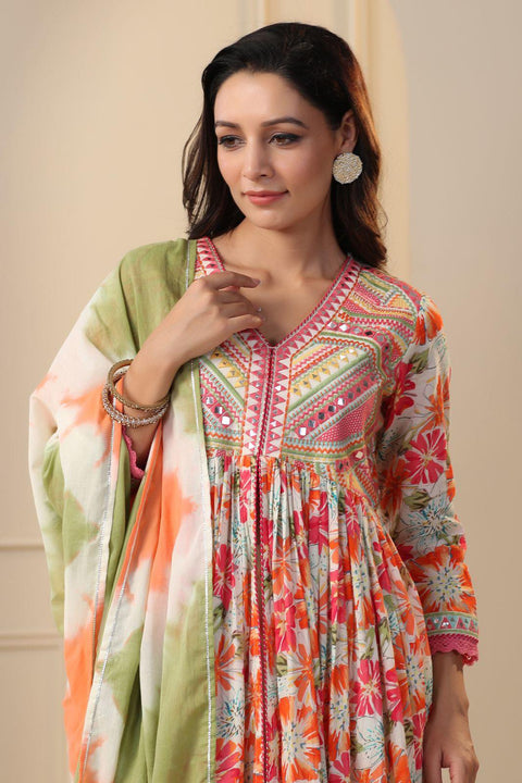 Pure & Soft Rayon Cotton Based Designer Embroidered & Printed Kurti With Plazo Pants & Dupatta