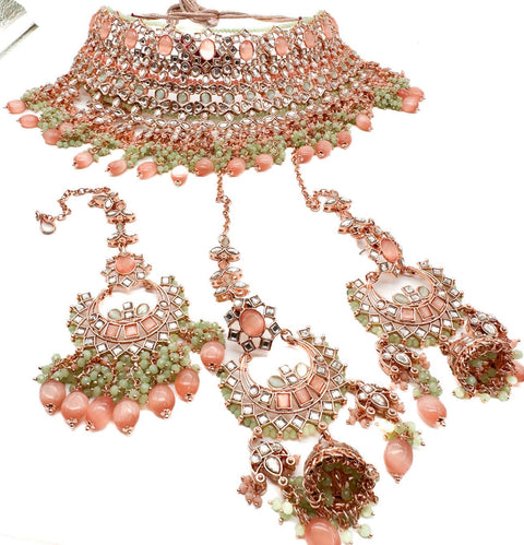 Original Polki Stone with pearls work designer Semi Bridal Necklace set