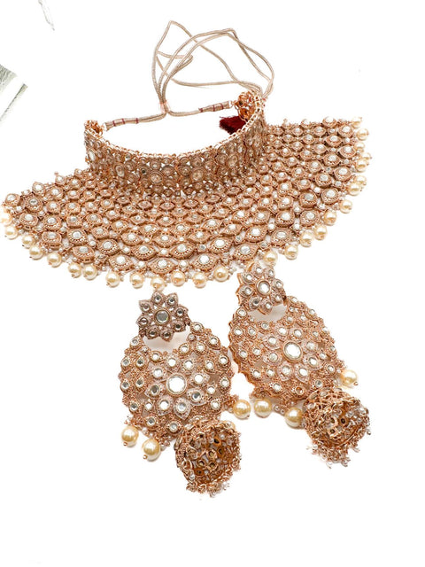 Original Polki Stone With Pearls Work Designer Semi Bridal Necklace Set